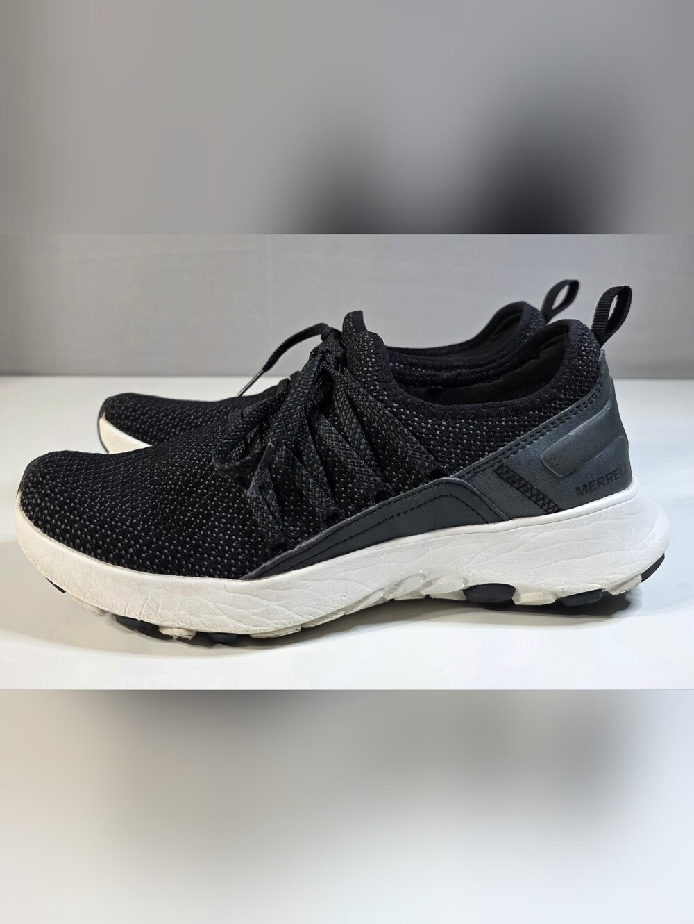 Merrell Black Cloud Knit Lace-Up Slip-On Sneakers
